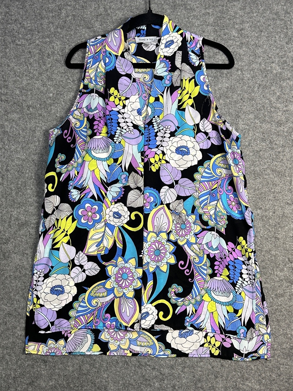 Floral & Ivy Sleeveless Women’s M Bright Floral Tunic Blouse Retro Psychedelic